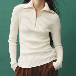 Anthropologie Meave Fitted Half-Zip Sweater